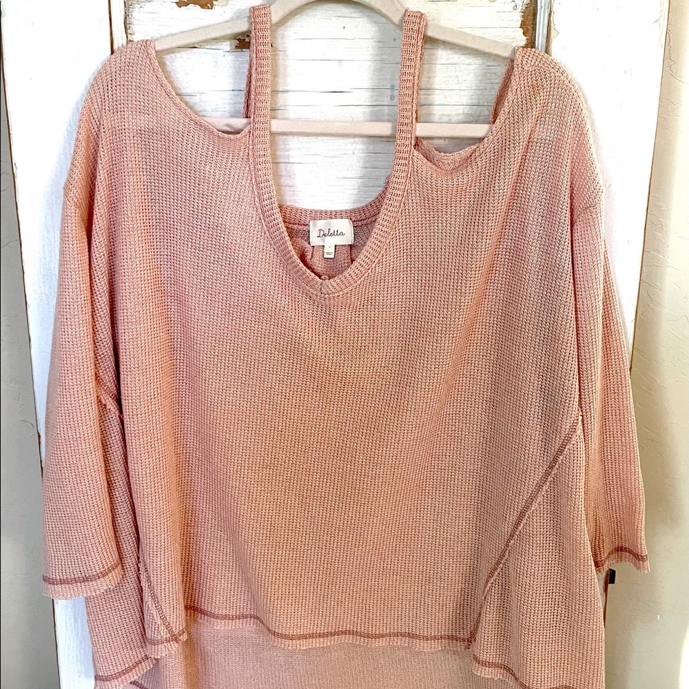 ANTHROPOLOGIE “Deletta” Rose Pink Light Sweater, Off Shoulder/Large